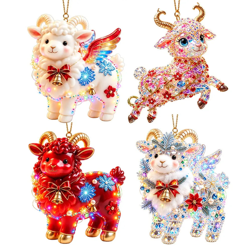 Rhinestone Goat Hanging Ornament – Acrylic Zodiac Charm Set Holiday Ornament Set Richie's 9-4PCS