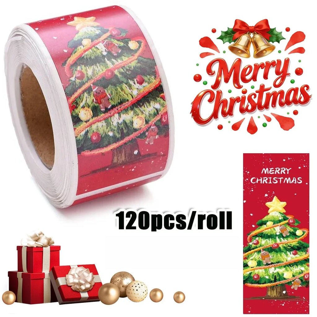 120 Pcs Christmas Doodle Sticker Roll – Festive Strip Labels Christmas Sticker Roll Richie's E 1 Roll 120 Pcs