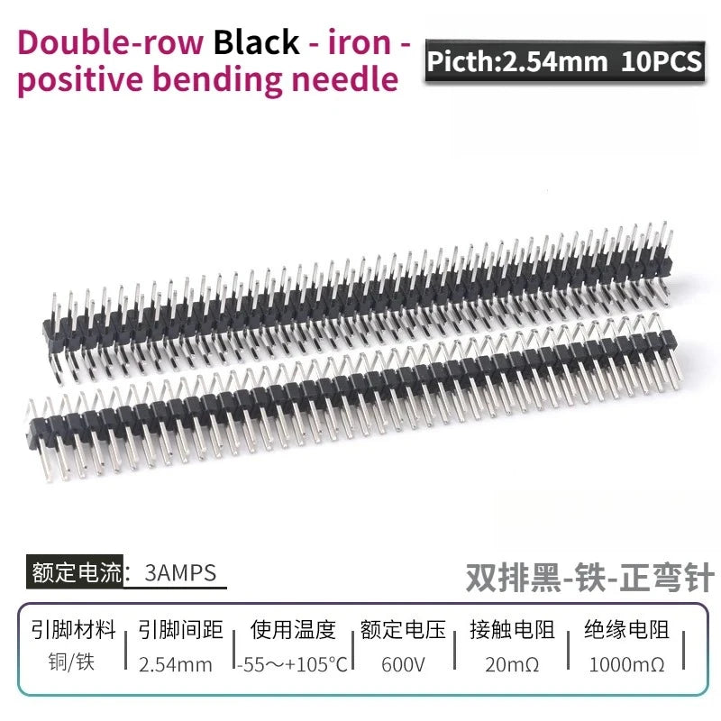 10PCS Color Gilded Pin Headers 2.54mm Single & Double Row Set