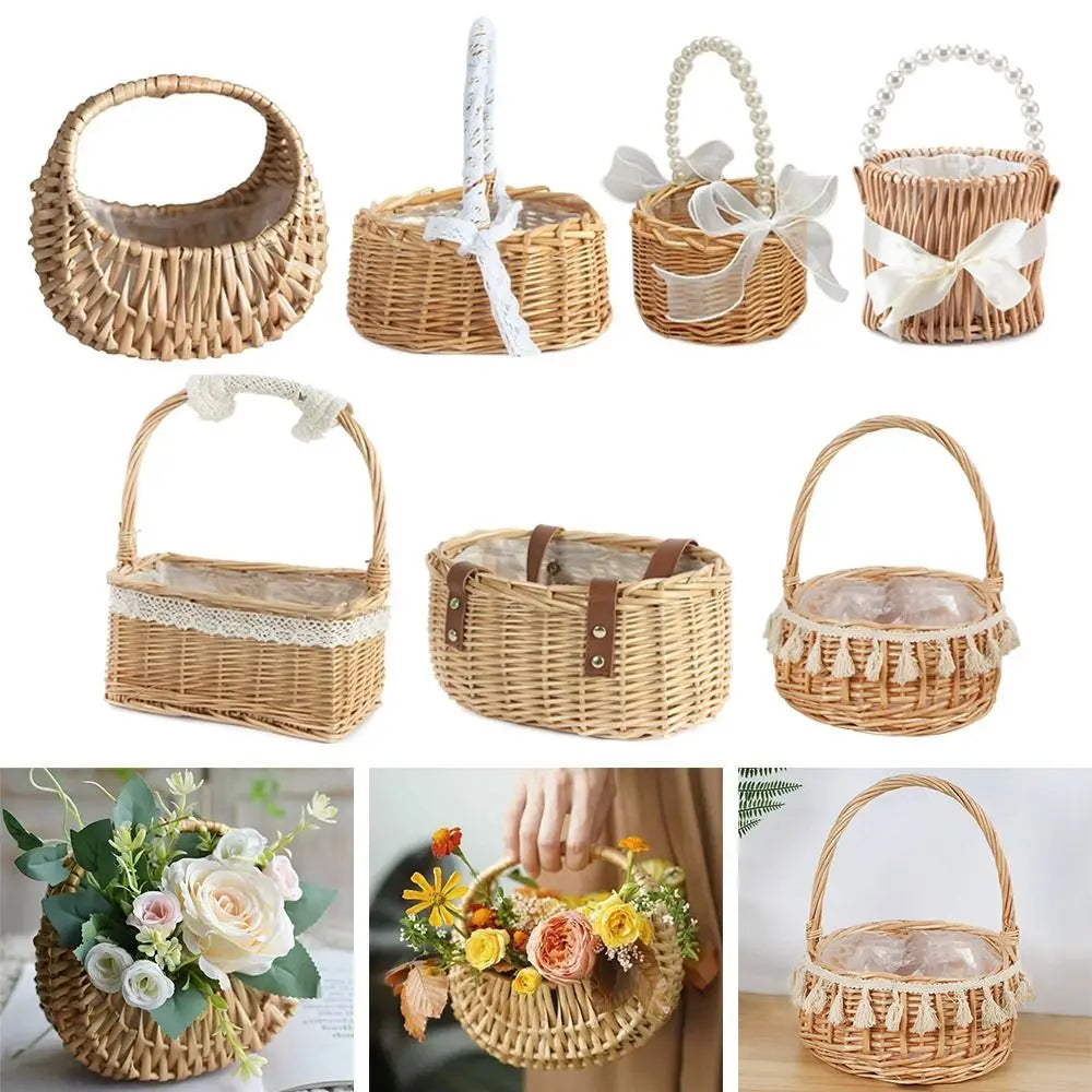 Yellow Willow Rattan Flower Girl Basket – Woven Wedding Basket Woven Rattan Basket Richie's