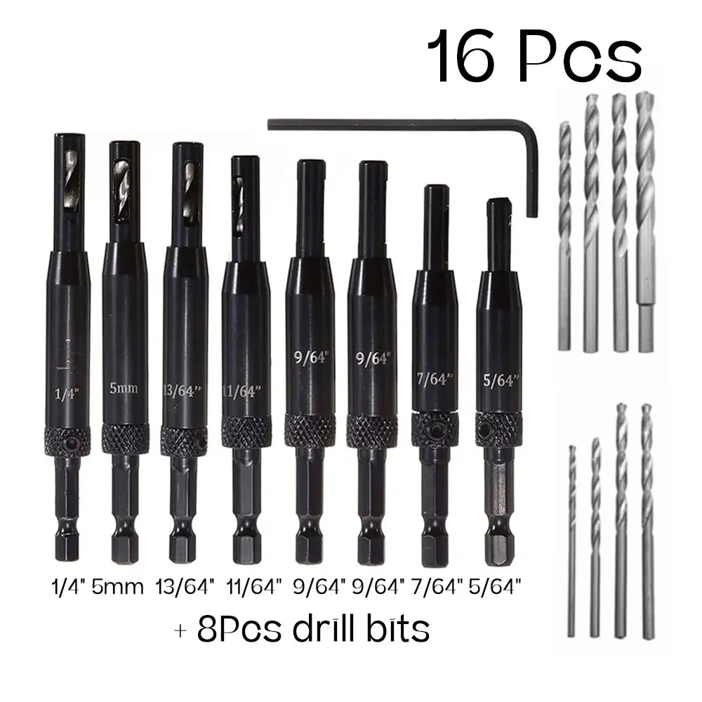 Self-Centering Hinge Drill Bit Set – Woodworking Pilot Hole Tool Hinge Drill Bit Set Richie's 16 Pcs