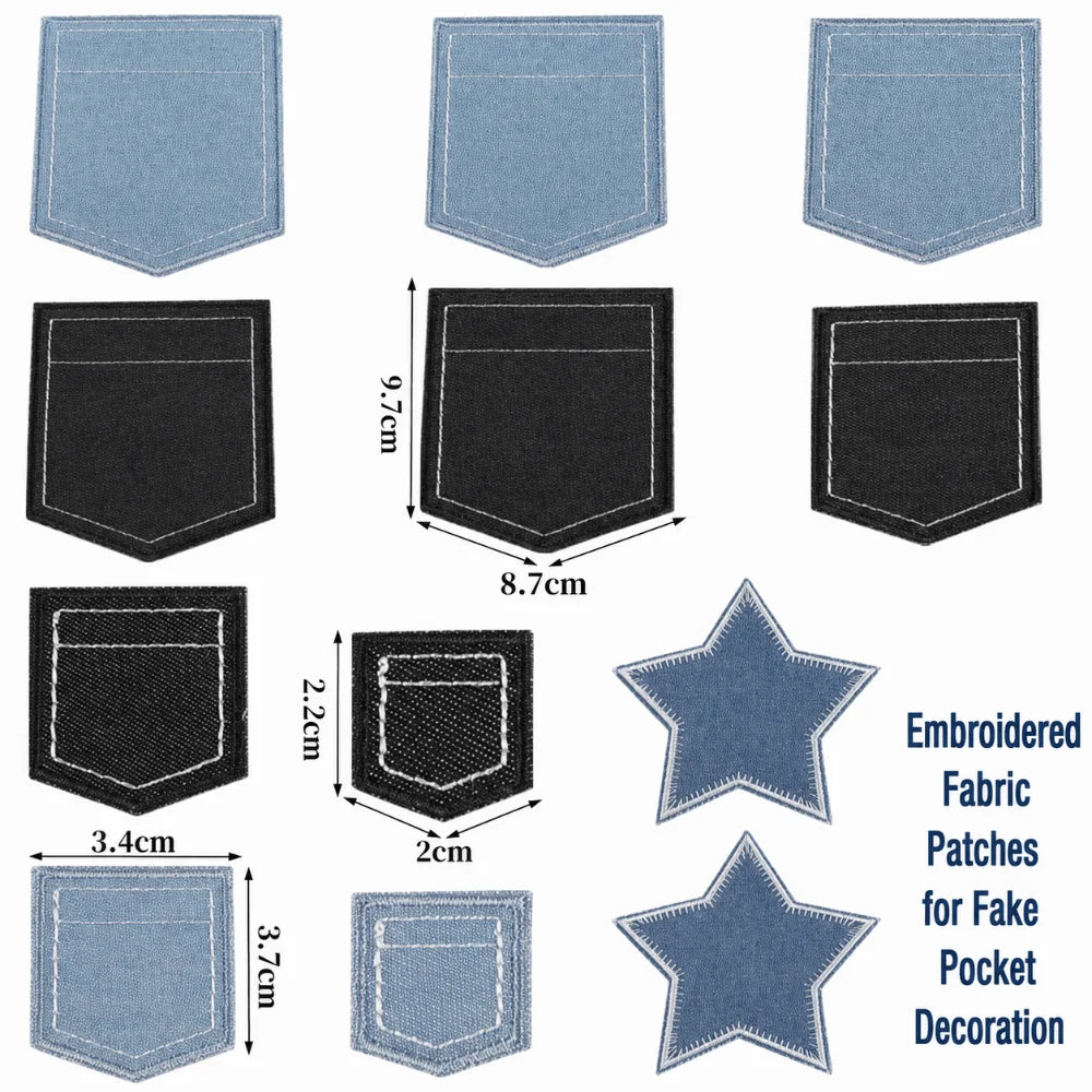Iron-On Denim Fake Pocket Patches – DIY Jean Appliqué Set Iron-On Fabric Patches Richie's 11pcs-set