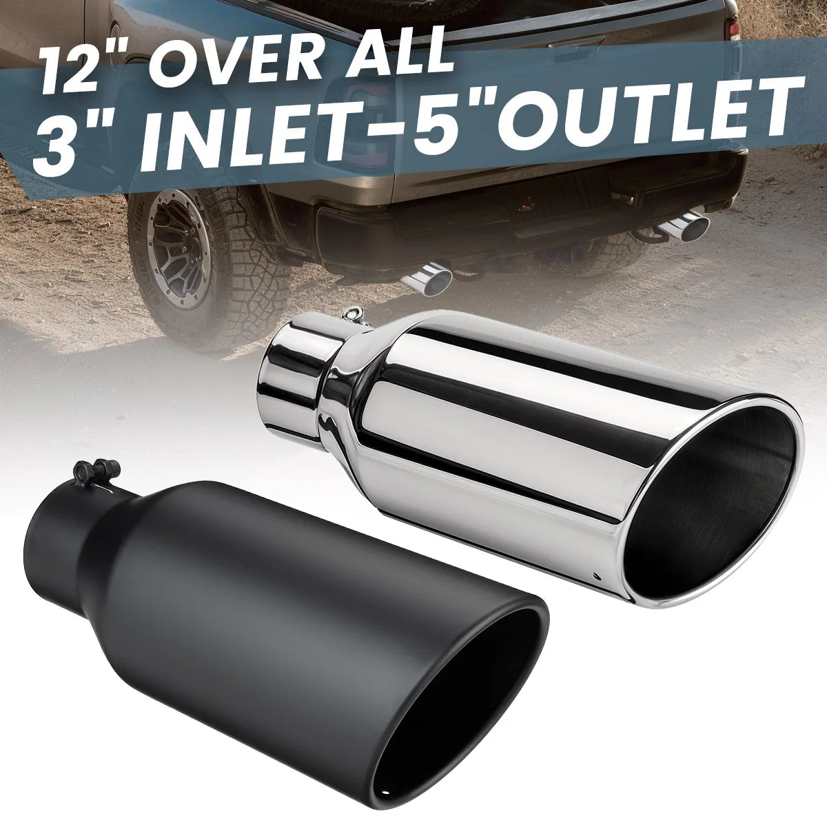 Universal Exhaust Tip 12" 3" Inlet 5" Outlet Angle Cut Tailpipe Exhaust Tip Richie's