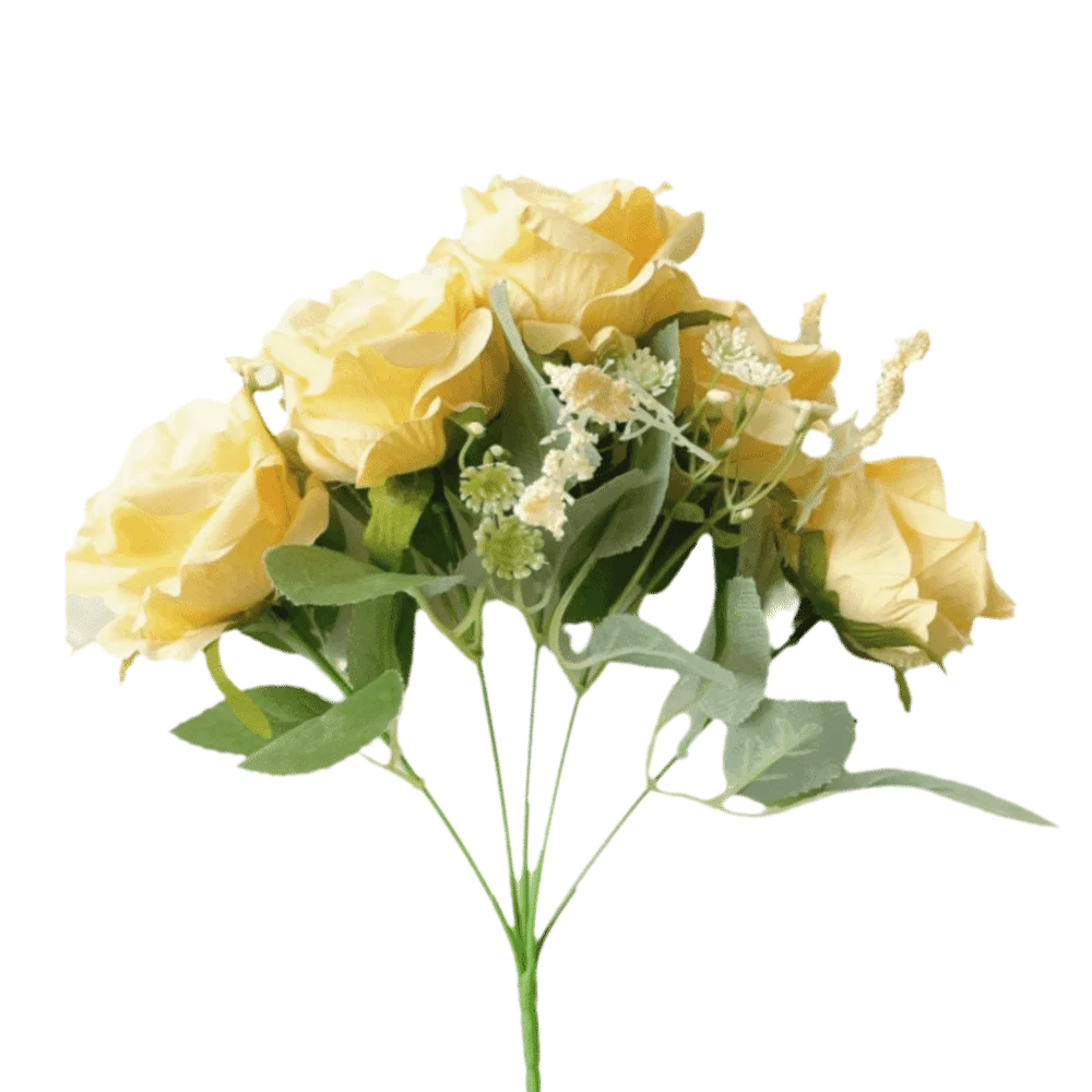 5-Head Silk Artificial Hydrangea Flowers – Lifelike Faux Bouquet Artificial Silk Flowers Richie's Yellow