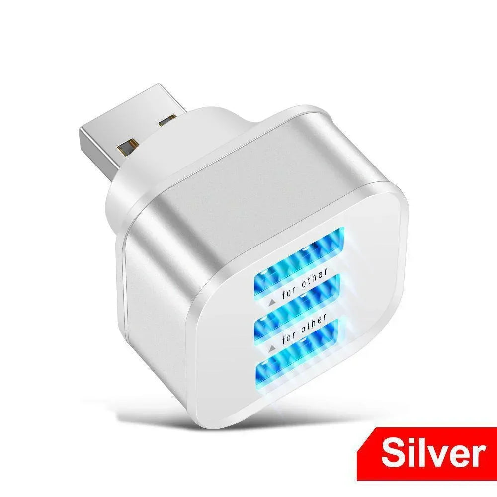 3-Port Mini USB 2.0 Hub Splitter | Portable Travel Charger USB Hub Splitter Richie's Silver