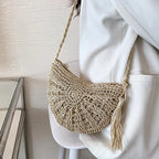 Handmade Straw Woven Semicircle Crossbody Bag | Boho Beach Bag Woven Crossbody Bag Richie's