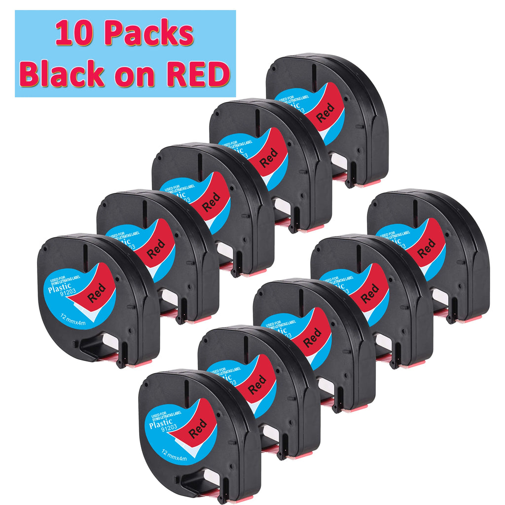 Dymo Letratag LT-100H Handheld Label Maker | 12mm Printer Label Maker Richie's 10pcs Black on Red