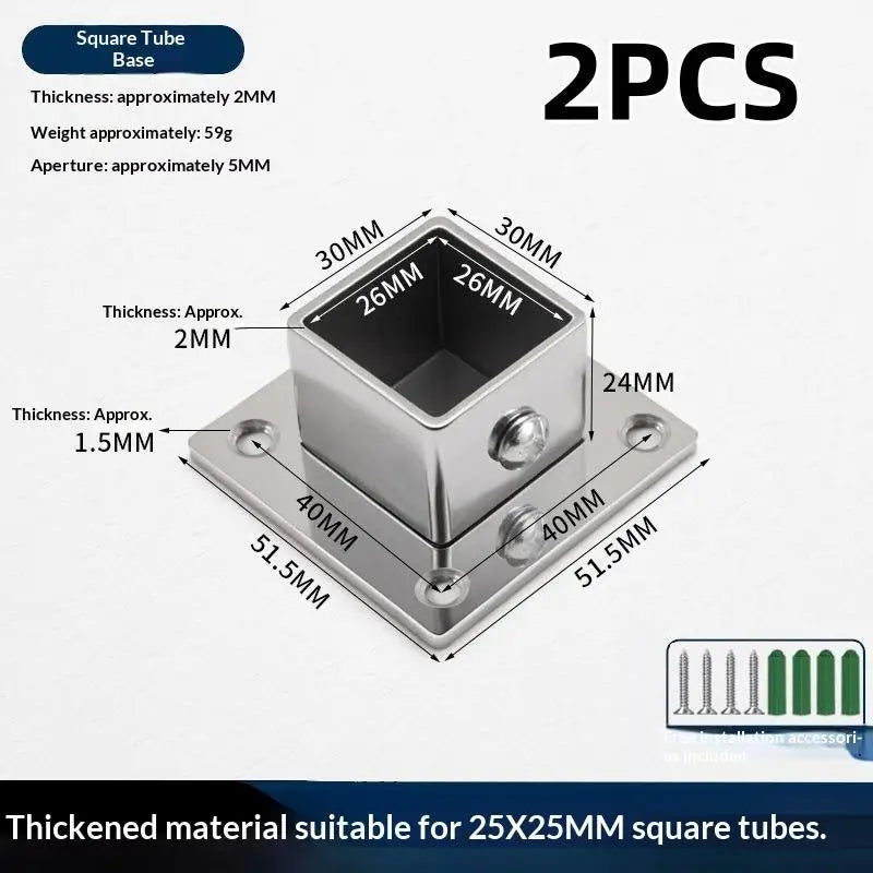 Stainless Steel Square Tube Flange Base Connector 25/30/35mm Tube Flange Connector Richie's 25MM 2PCS