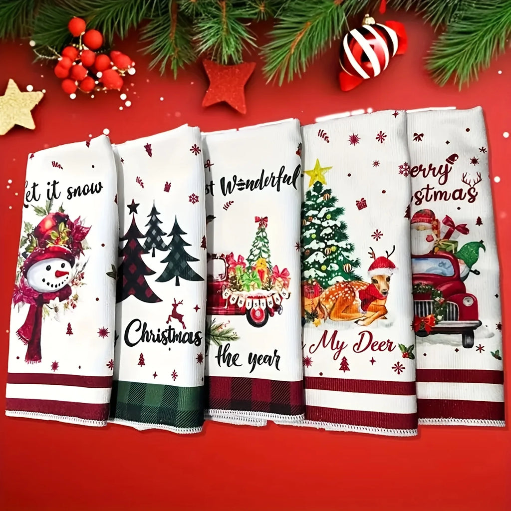 5-Piece Christmas Microfiber Towel Set – Snowflake & Heart Holiday Towel Set Richie's
