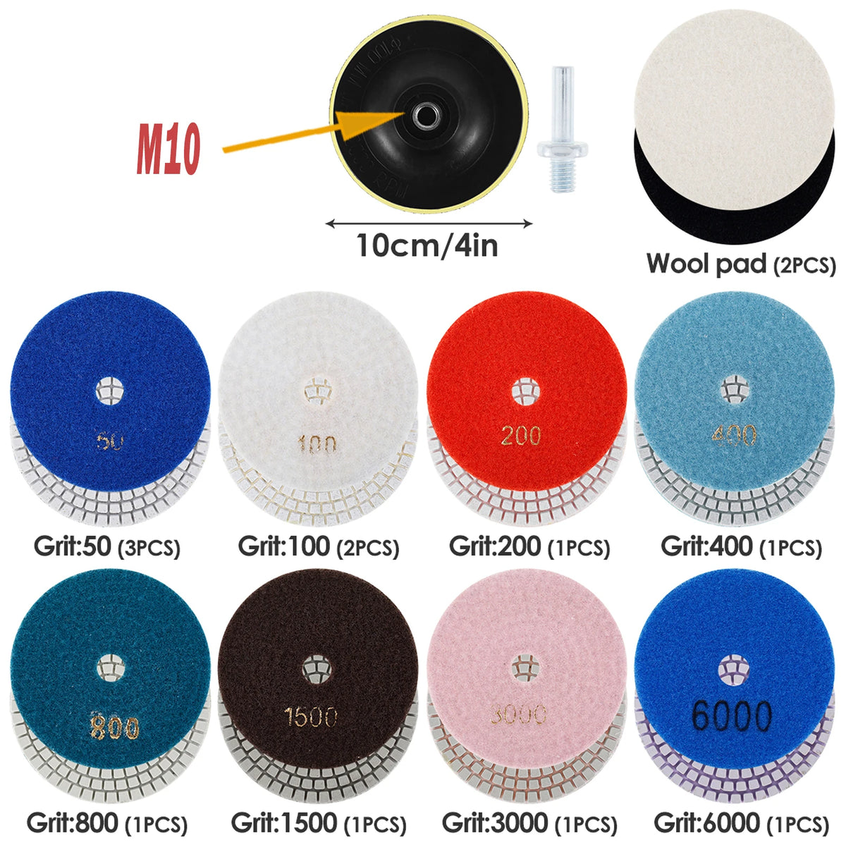 4" Diamond Polishing Pads Kit 10-16 Pcs Wet/Dry for Granite Diamond Polishing Pads Richie's 11PCS 50-6000 4 inches multi-tool