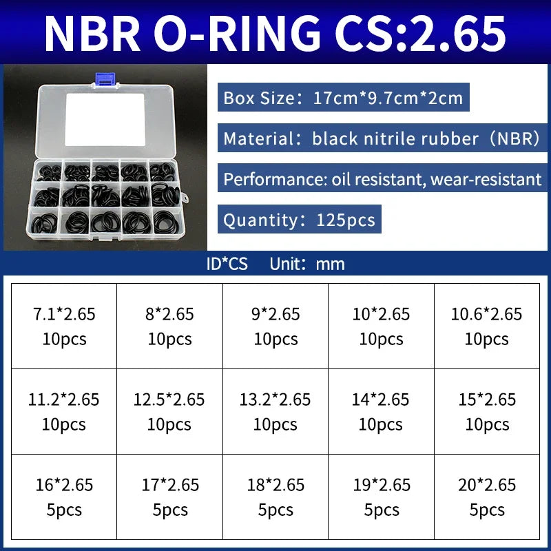 NBR Silicone FKM O-Ring Repair Kit – 1.8mm & 2.65mm Gasket Set O-Ring Repair Kit Richie's 88-NB-BW125M