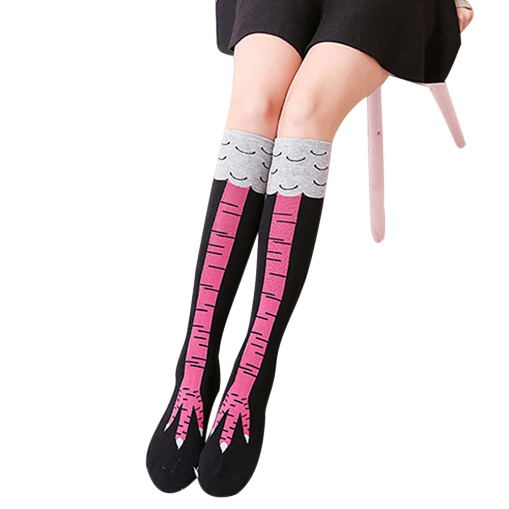 Women's 3D Chicken Paw Print Thigh High Socks Cosplay Novelty Thigh High Socks Richie's rose red Short One Size China Mainland