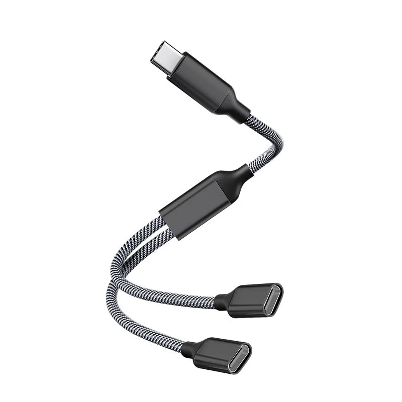 2-in-1 USB-C Splitter Cable Dual Port OTG Data Sync & Charging USB-C Splitter Cable Richie's Black