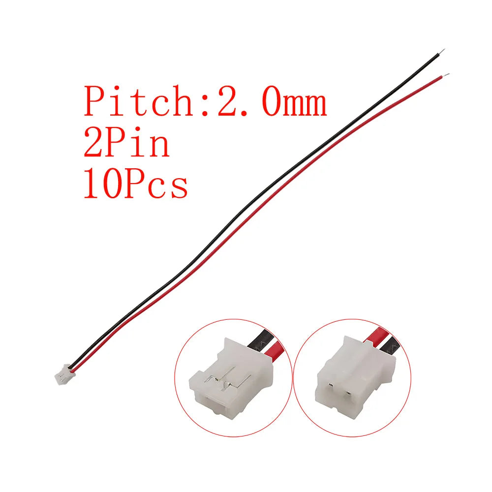 10Pcs JST PH 2.0mm Connector 2–6 Pin Male Female 26AWG Cables Wire Connector Set Richie's 10Pcs 2Pin-J