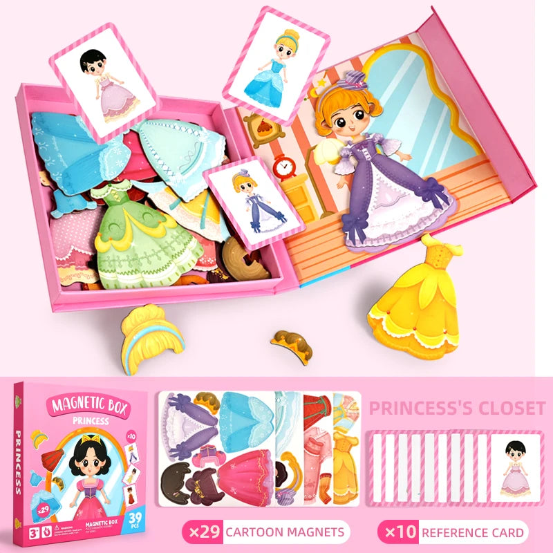 Kids Magnetic Puzzle Book – Crazy Face Dress-Up Learning Game Magnetic Puzzle Game Richie's YB-330-princess