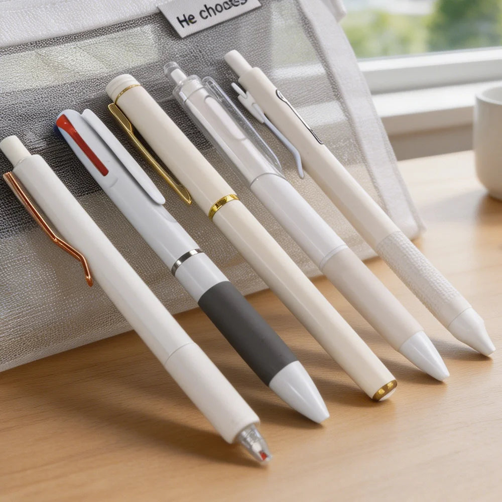 Minimalist Clear Mesh Pencil Bag Set – 5 Pens & Nylon Pouch Pencil Bag Set Richie's