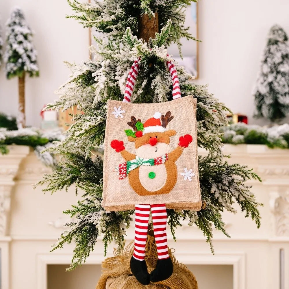 Linen Christmas Gift Bags – Santa Snowman Xmas Designs Christmas Gift Bag Richie's Elk 14x16cm