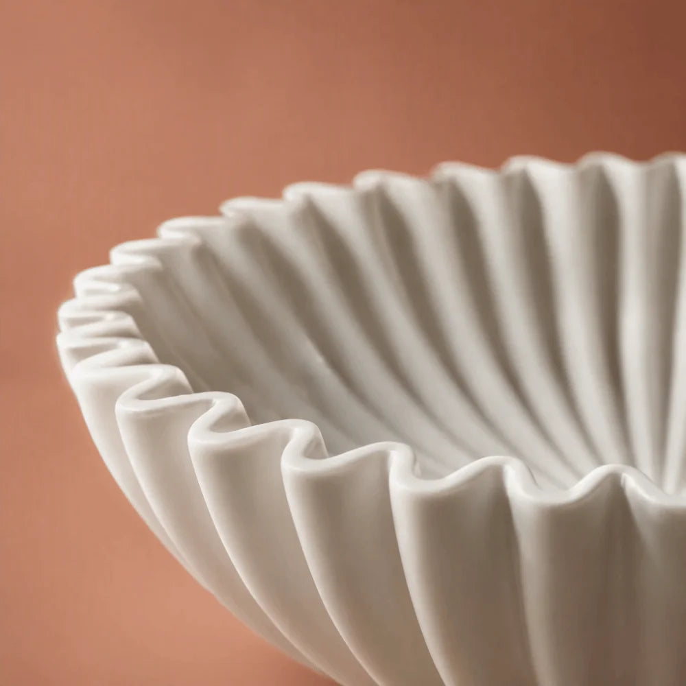 White Resin Fluted Decorative Bowl | Scalloped Ruffle Design Decorative Bowl Richie's