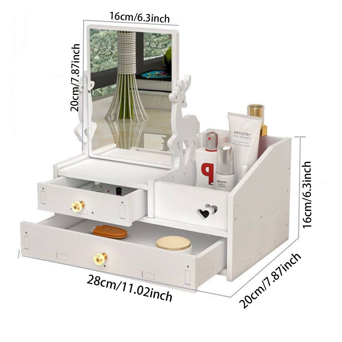 Desktop Makeup Organizer with Mirror & Drawers | Vanity Box Makeup Organizer Richie's