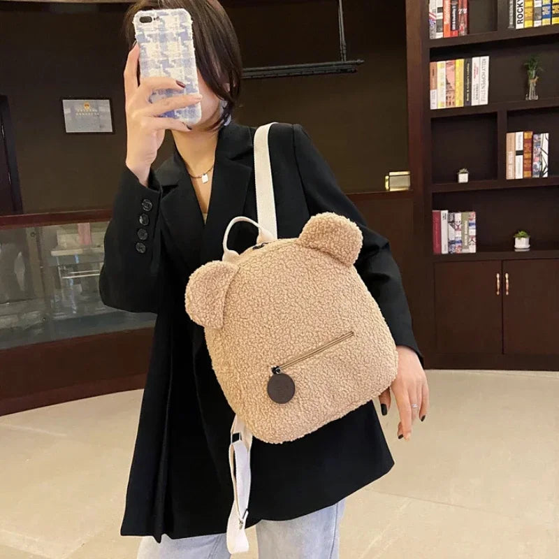 Bear Ear Fleece Backpack for Kids Girls – Cute Plush Daypack Kids Plush Backpack Richie's