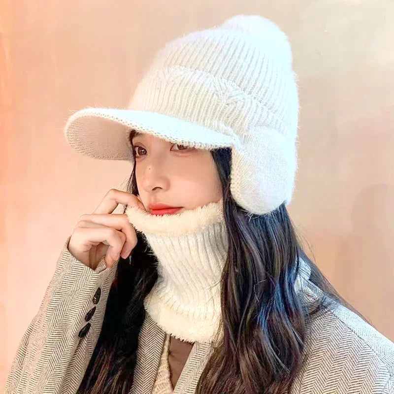 Women's Knitted Earflap Hat with Pompom – Winter Earmuff Cap Winter Knit Hat Richie's