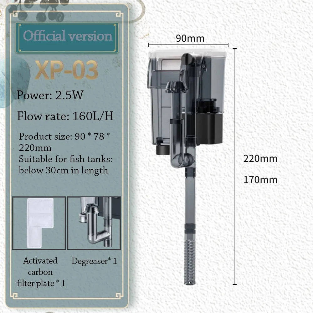 3-in-1 Wall-Mounted Waterfall Aquarium Filter – Silent Aquarium Filter Richie's XP-03