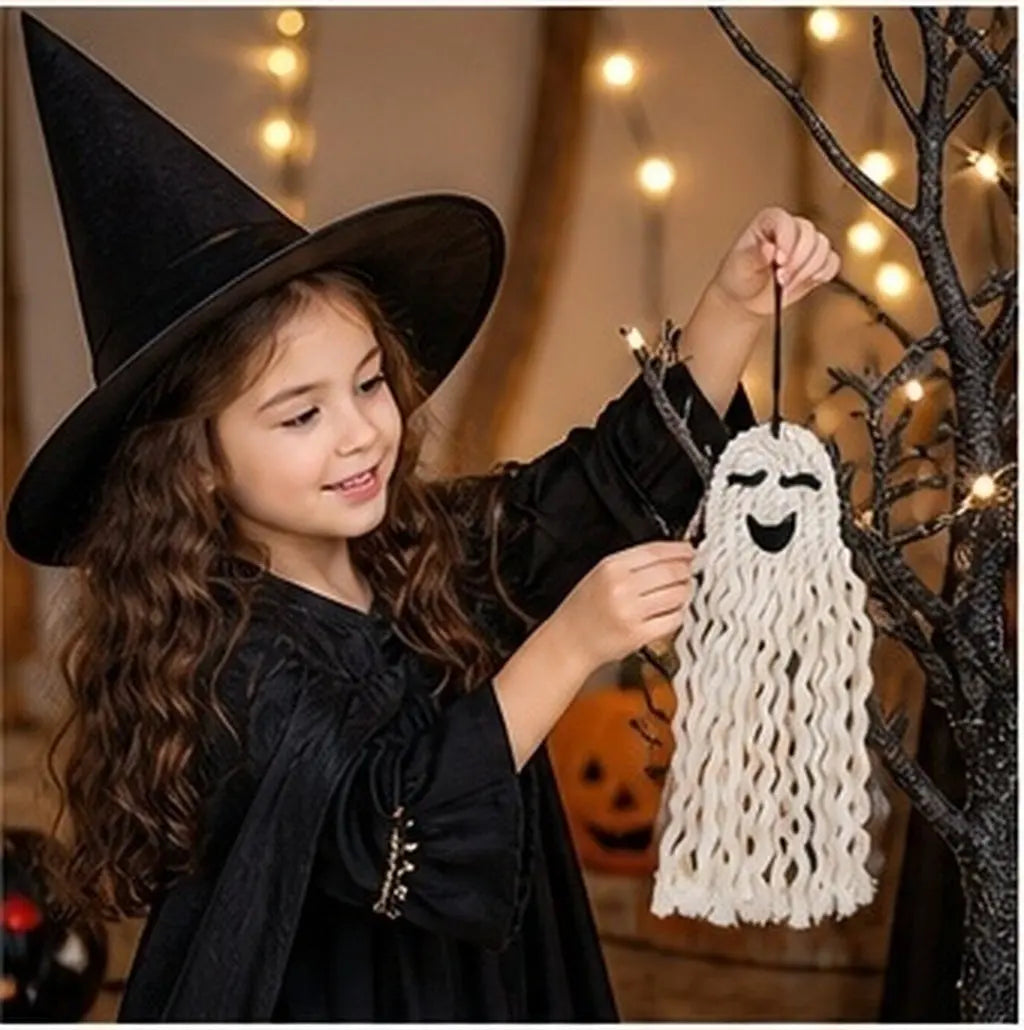 Handwoven Halloween Ghost Hanging Decor – Reusable Cotton Pendant Halloween Wall Decoration Richie's