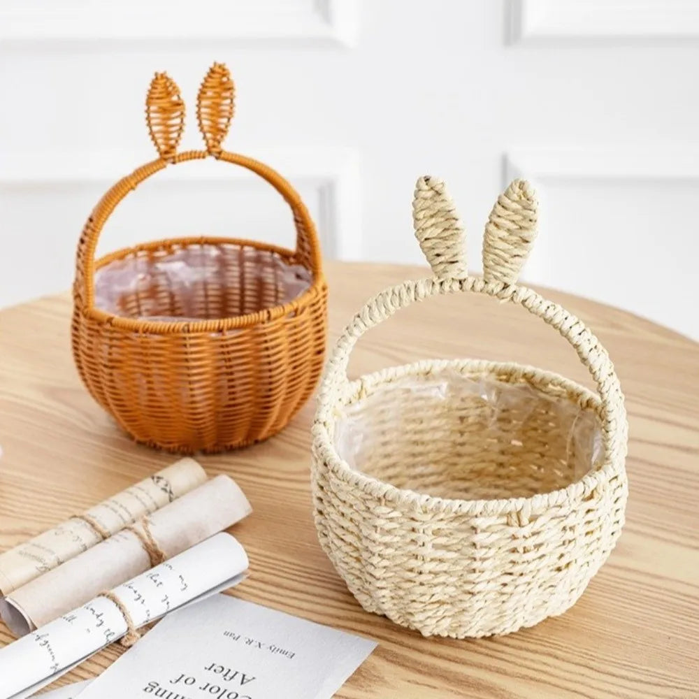 Rabbit Ear Hand Woven Easter Storage Basket with Handles Woven Storage Basket Richie's