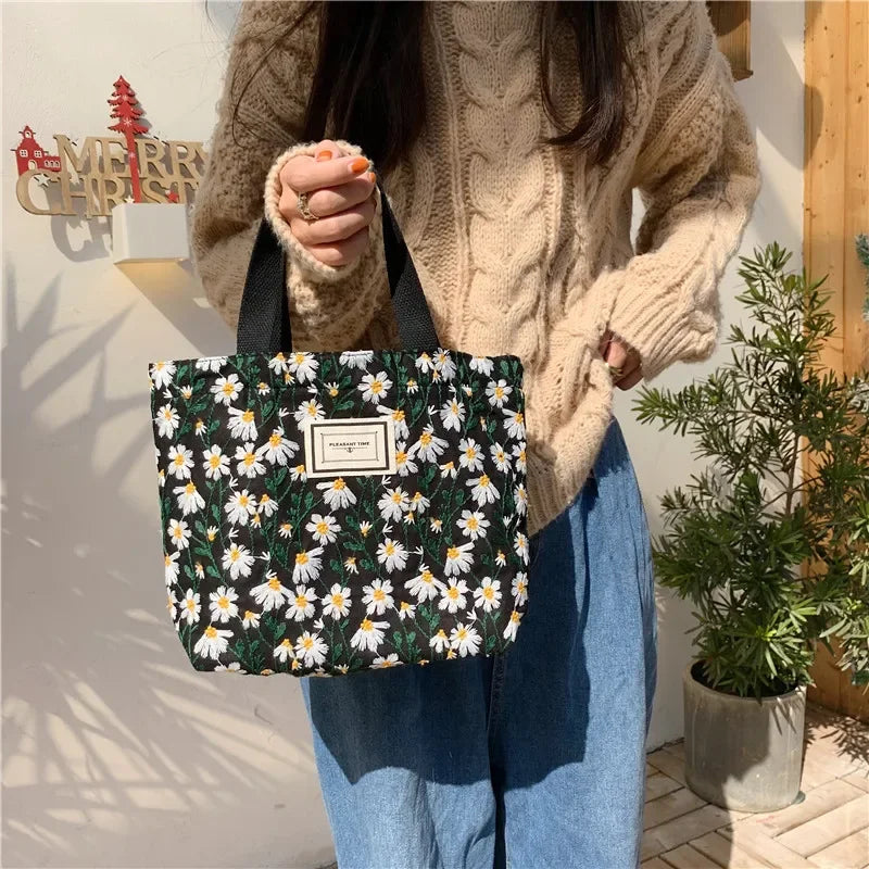 Daisy Embroidered Canvas Tote Bag – Women's Floral Handbag Canvas Tote Bag Richie's