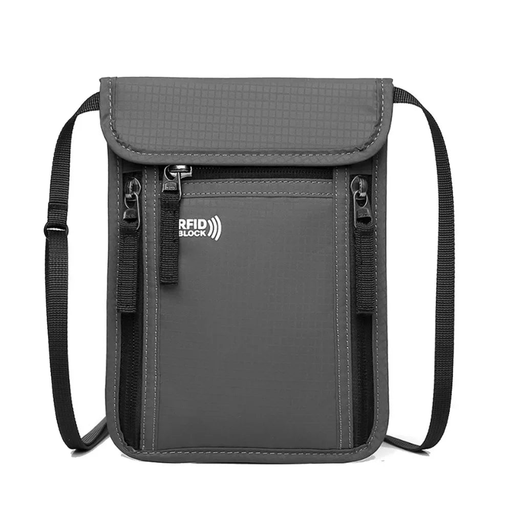 RFID Passport Holder Neck Wallet Travel Document Pouch Travel Passport Wallet Richie's Grey