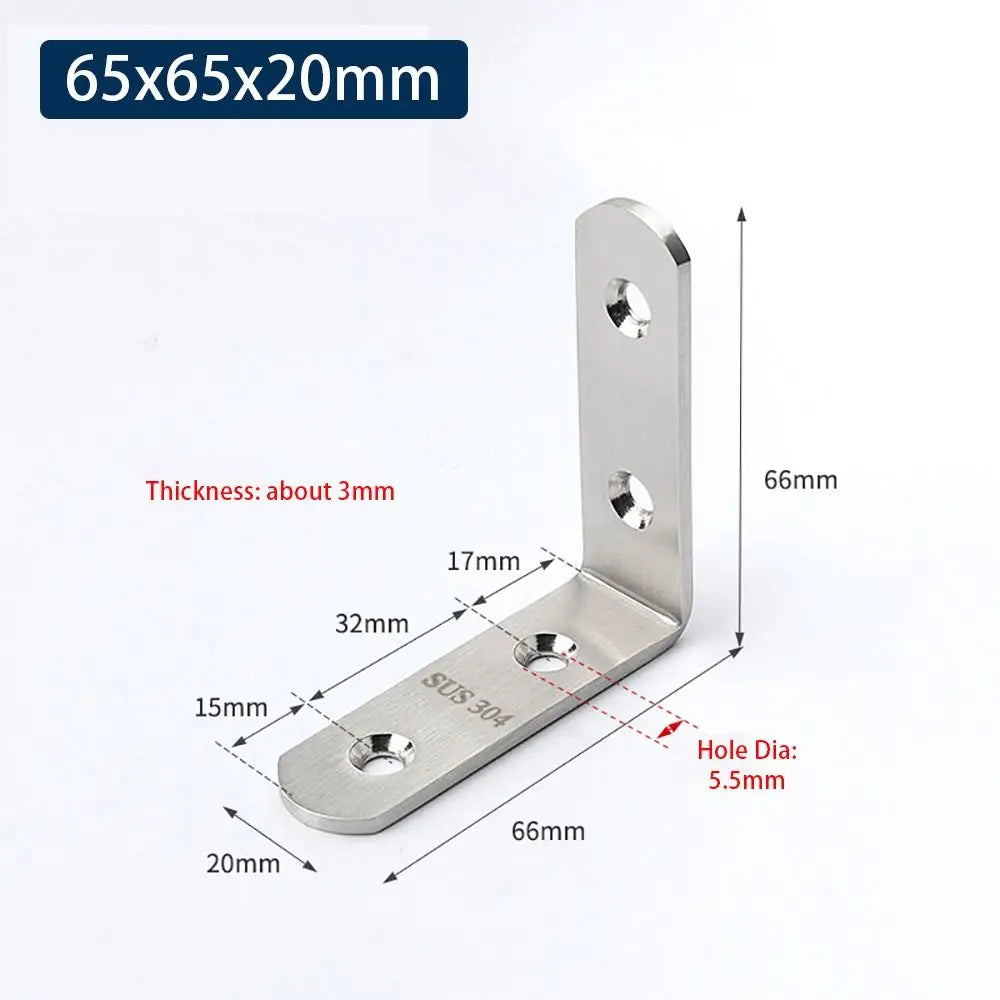 SUS304 Stainless Steel 90° Corner Bracket – Cabinet Furniture Brace Corner Bracket Richie's 65x65x20mm