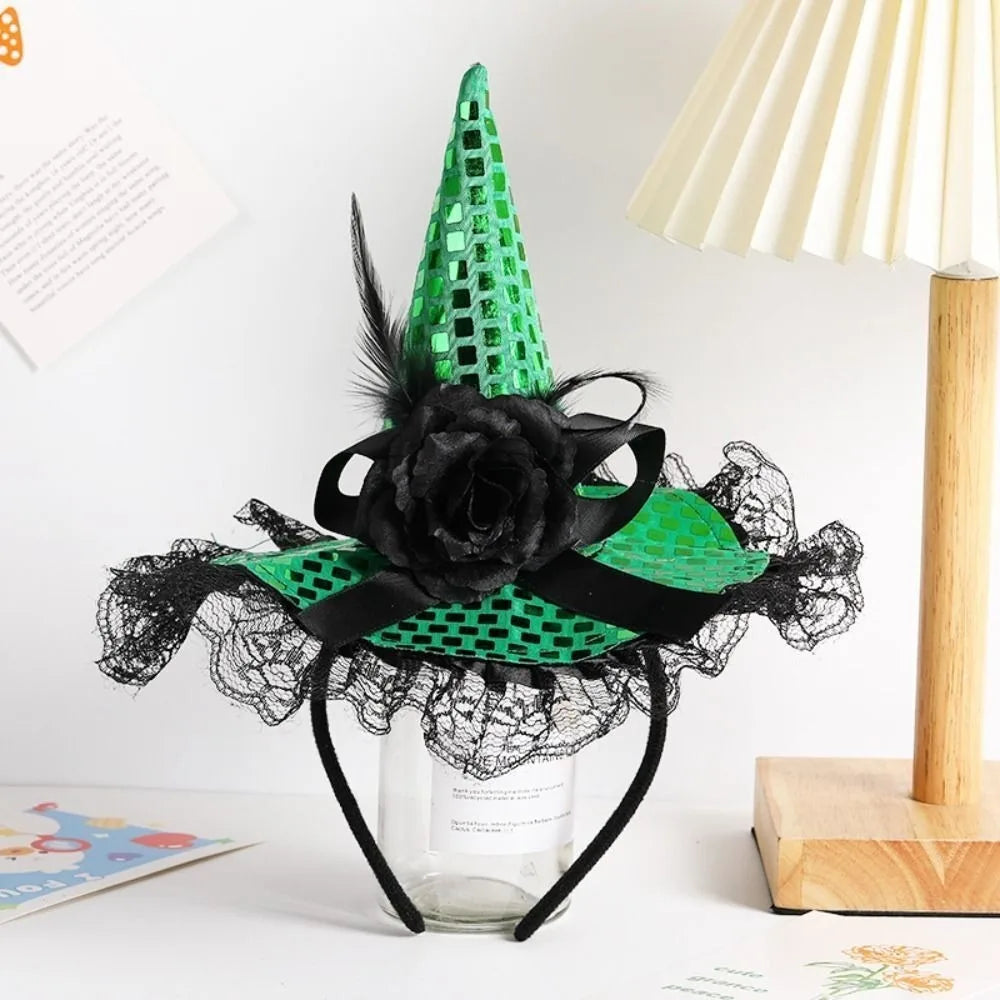 Halloween Witch Hat Headband – Lace Sequins Hair Hoop Halloween Costume Headband Richie's Green