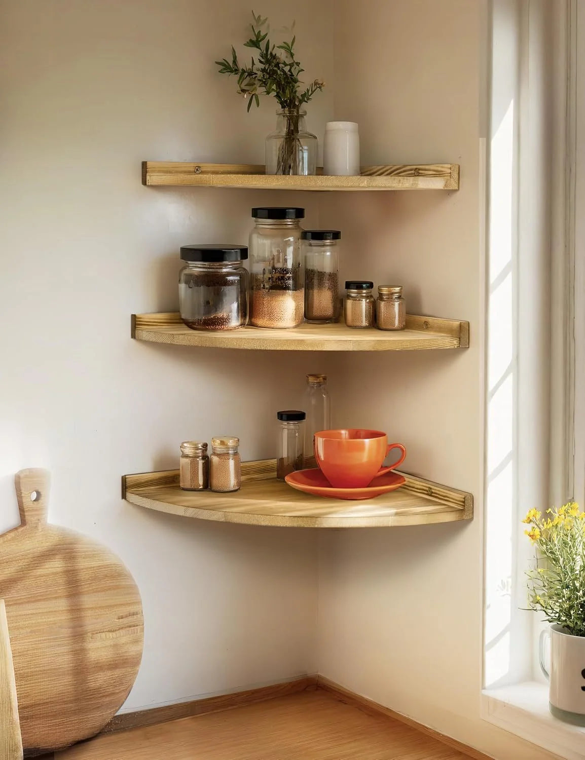 Natural Wood Floating Corner Triangle Shelf – Bathroom & Living Floating Corner Shelf Richie's