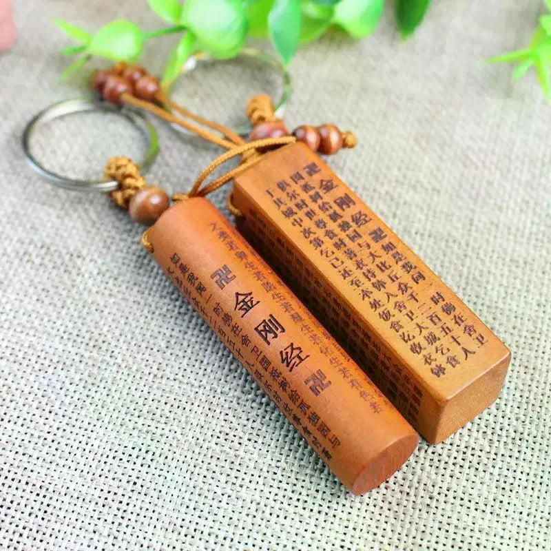 Peach Wood Diamond Sutra Keychain Pendant | Unisex Gift Wooden Keychain Pendant Richie's