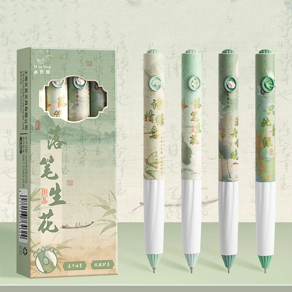 4-Pack Themed Gel Pens – Animal, Ballet & Floral 0.5mm Black Ink Gel Pen Set Richie's light green black