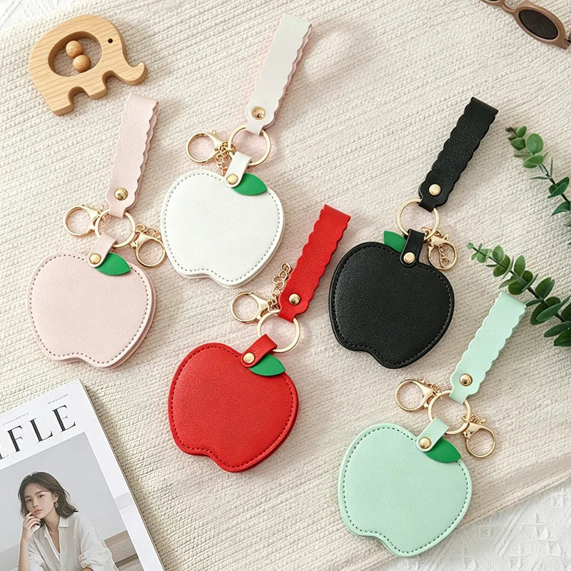 Apple Shape Mini Makeup Mirror Keychain – PU Leather Portable Compact Mirror Keychain Richie's