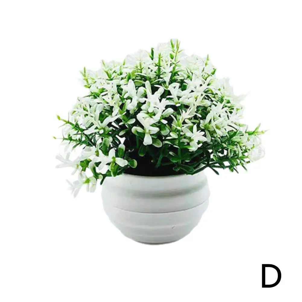 Artificial Bonsai Potted Plant – Multi-Color Faux Grass Décor Artificial Potted Plant Richie's white