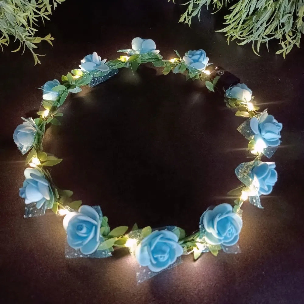 LED Rose Flower Wreath Headband – Light-Up Floral Garland Crown LED Floral Headband Richie's G