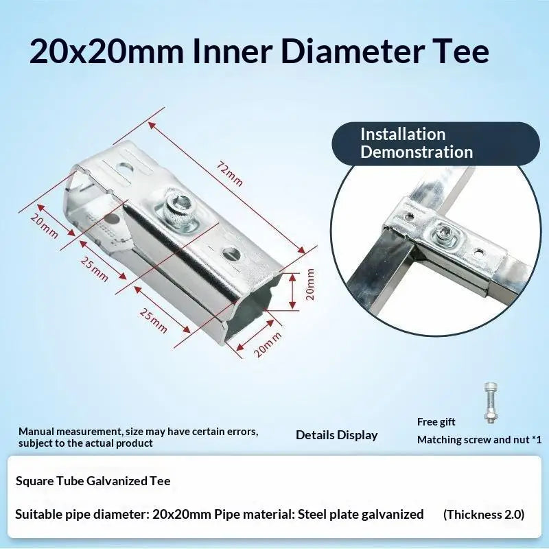 Square Pipe Elbow Connector 20x25mm No-Weld Bracket Buckle Pipe Fitting Bracket Richie's A1