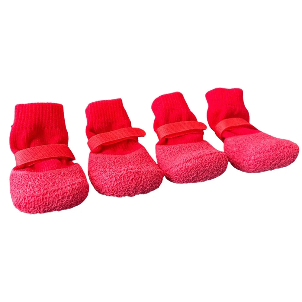 4-Pack Anti-Slip Waterproof Dog Shoes & Adjustable Pet Boots Dog Boots Richie's Red-S