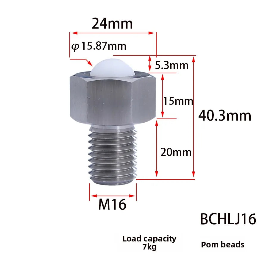 M5–M20 Universal Ball Hex Bolt – Conveyor Roller Connector Hex Bolt Connector Richie's BCHLJ16 POM QDE03-16