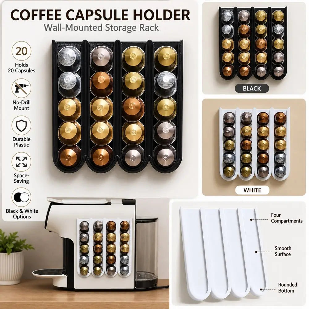 Wall Mounted Coffee Pod Holder No-Drill Space-Saving Organizer Coffee Pod Holder Richie's