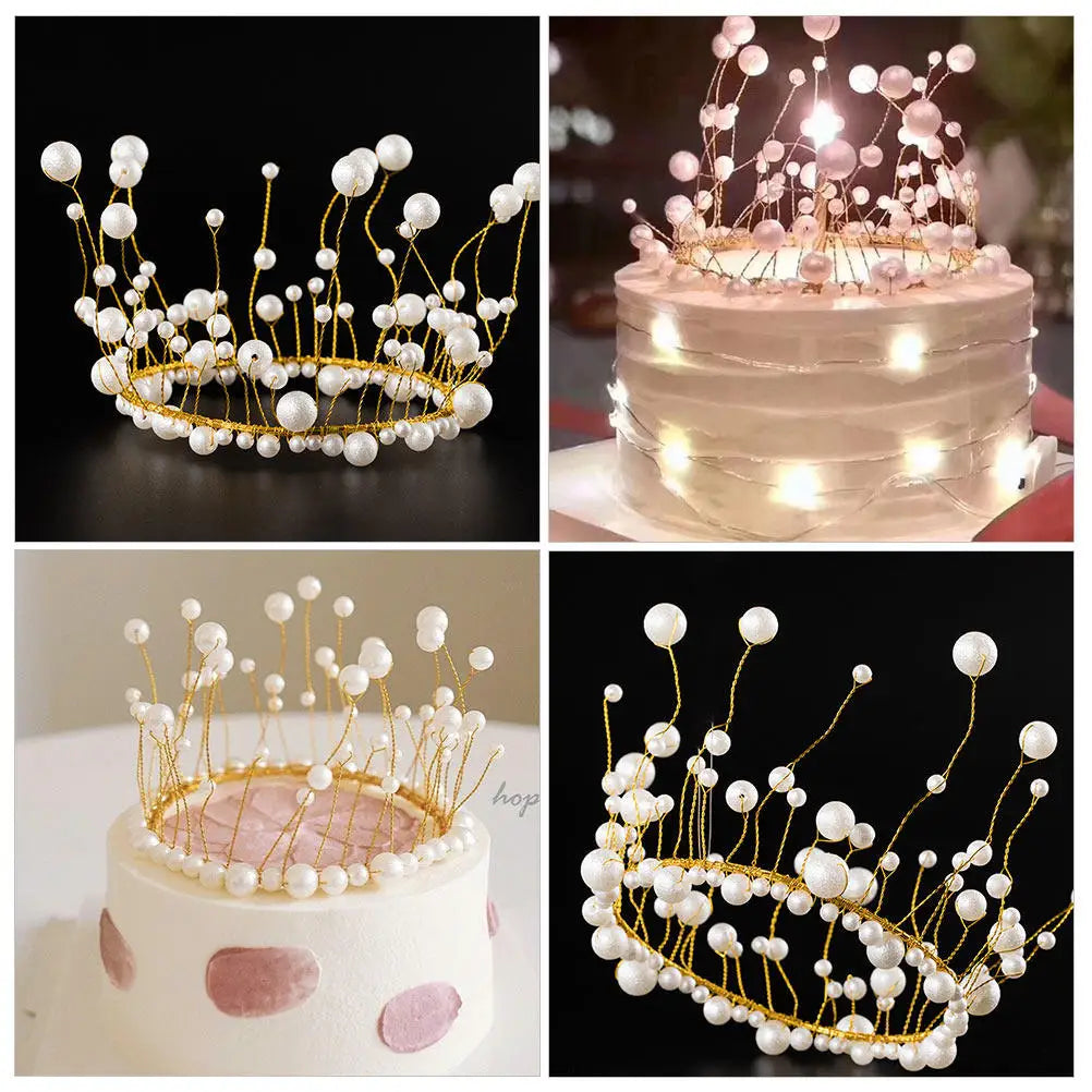3Pcs Pearl Metal Cake Crown Toppers | Birthday Dessert Decor Cake Topper Set Richie's