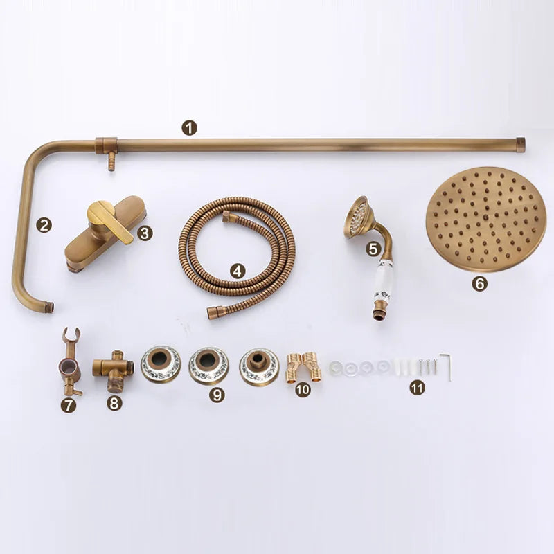 Antique Brass Wall Mounted Bathtub Shower Mixer Faucet Set Shower Mixer Faucet Richie's