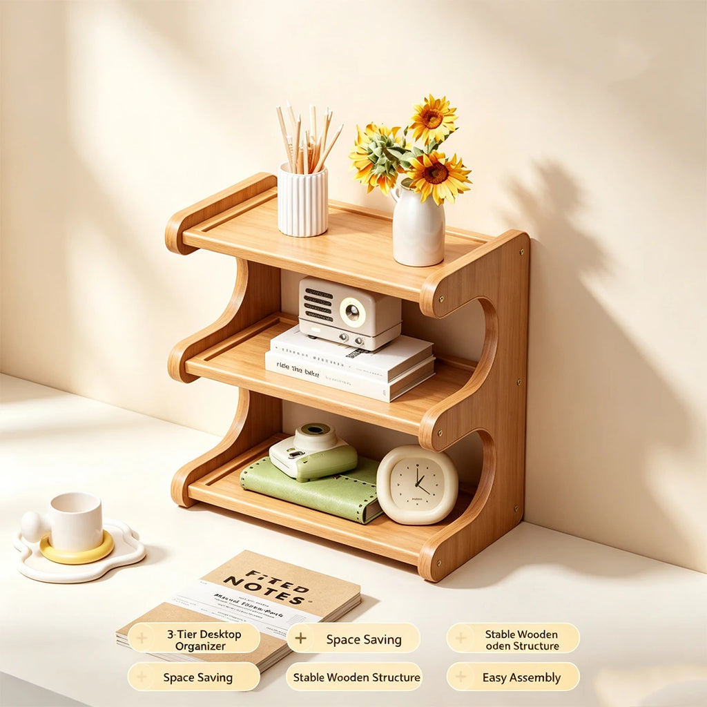 Multi-Layer Wood Desktop Storage Rack – Bookshelf & Organizer Desktop Storage Rack Richie's