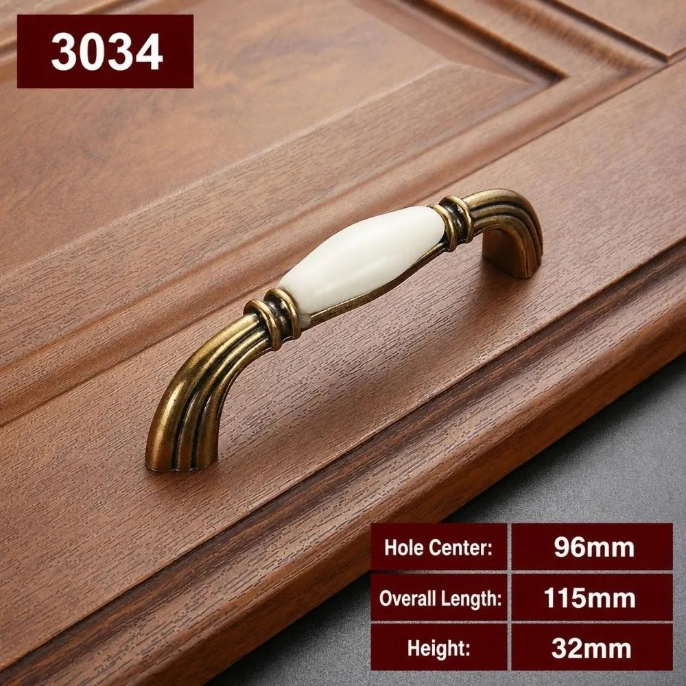 Zinc Alloy Ceramic Cabinet Pulls Antique Gold Drawer Handles Cabinet Pulls Richie's 3034-96mm