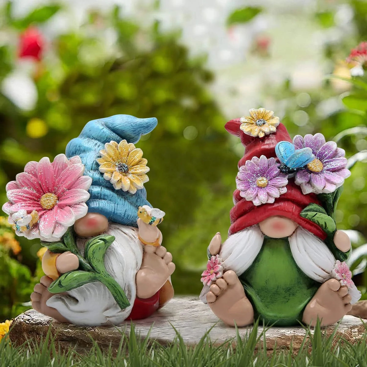 2-Piece Resin Flower Dwarf Garden Statue – Indoor & Outdoor Decor Garden Statue Set Richie's