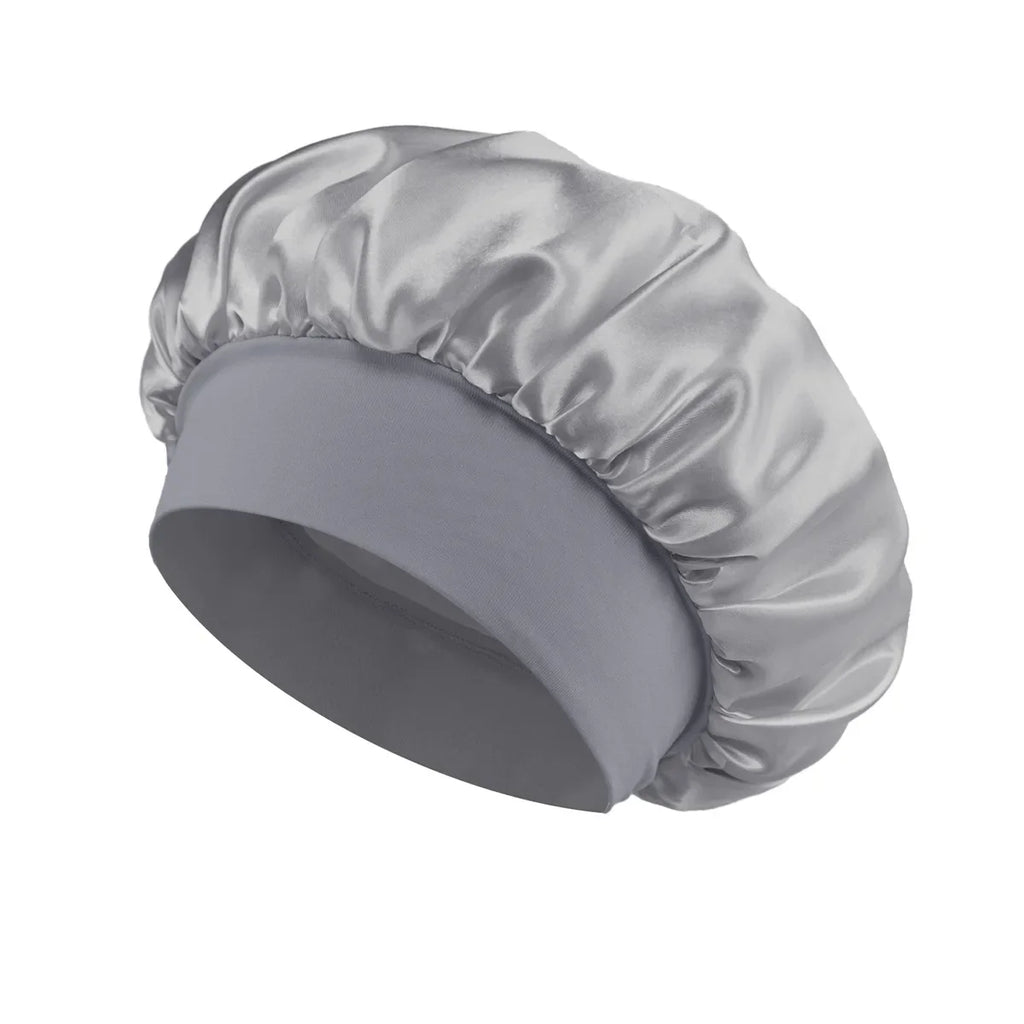 Satin Wide-Brim Sleeping Bonnet – Unisex Hair Care Night Cap Satin Sleep Bonnet Richie's GRAY