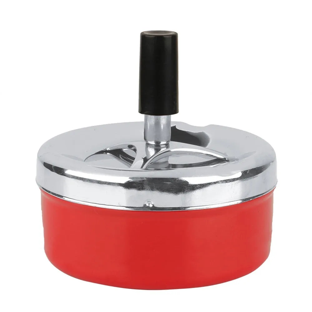 Modern Round Stainless Steel Ashtray – Windproof Spinning Lid Stainless Steel Ashtray Richie's Red-4.5inch