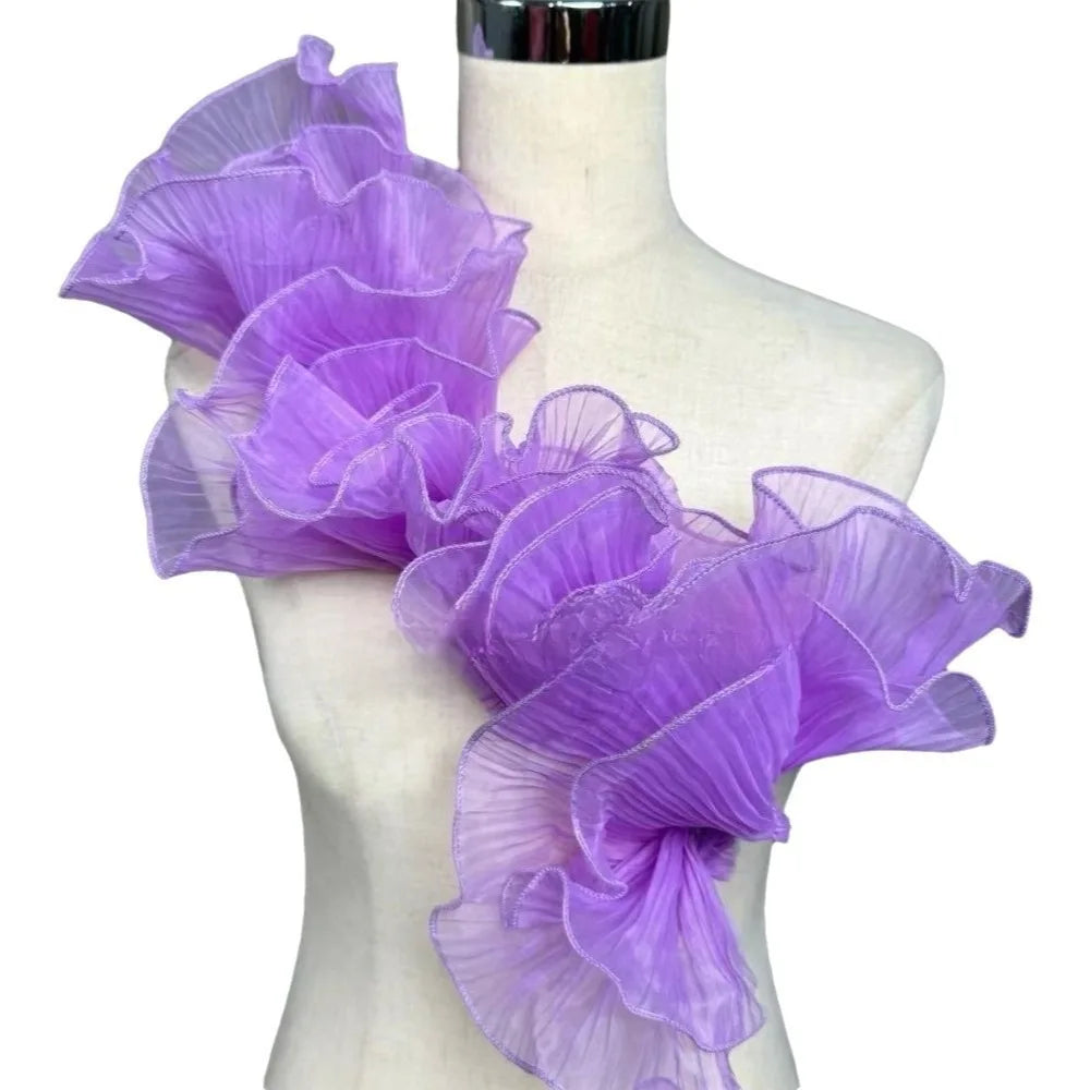 1 Yard Double Layer Pleated Ruffle Mermaid Lace Organza Fabric Pleated Organza Fabric Richie's Purple Length 1 Yard